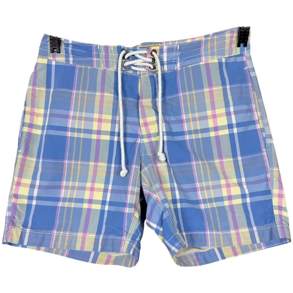 J.Crew Original Plaid Board Short Men's 29 Lined Swim Trunks Blue Purple Summer